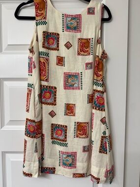Cream Sleeveless Shift Dress with Colorful Southwestern Print Western Mini